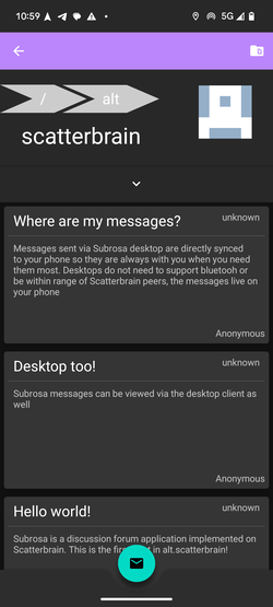A reddit or USENET like discussion forum app supporting nested communities with anonymous posting or cryptographic identities